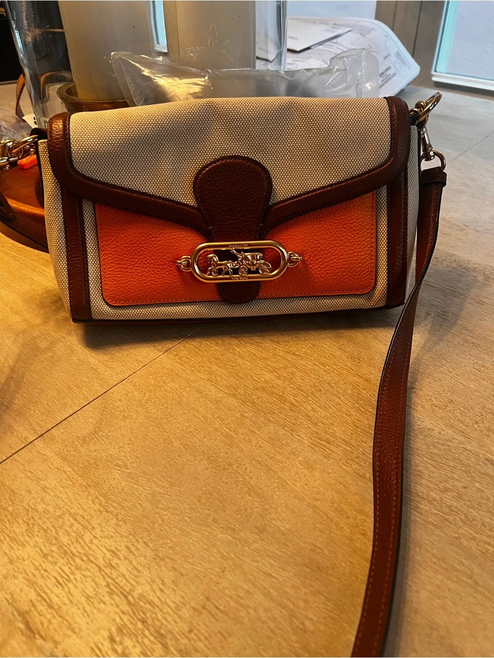Coach Canvas & Leather Crossbody in Orange, Brown and Cream